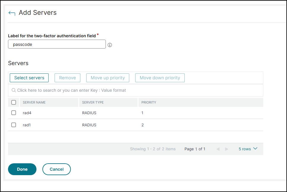 Second factor authentication - Add servers