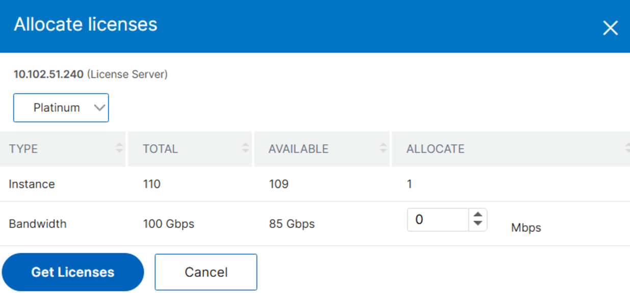 Allocate licenses from NetScaler GUI