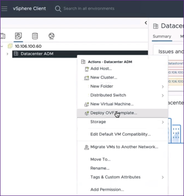 Deploy OVF template