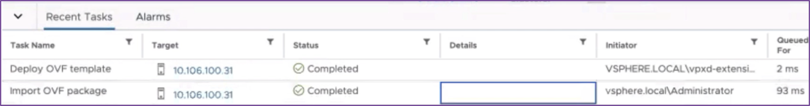 Deployment ovf status