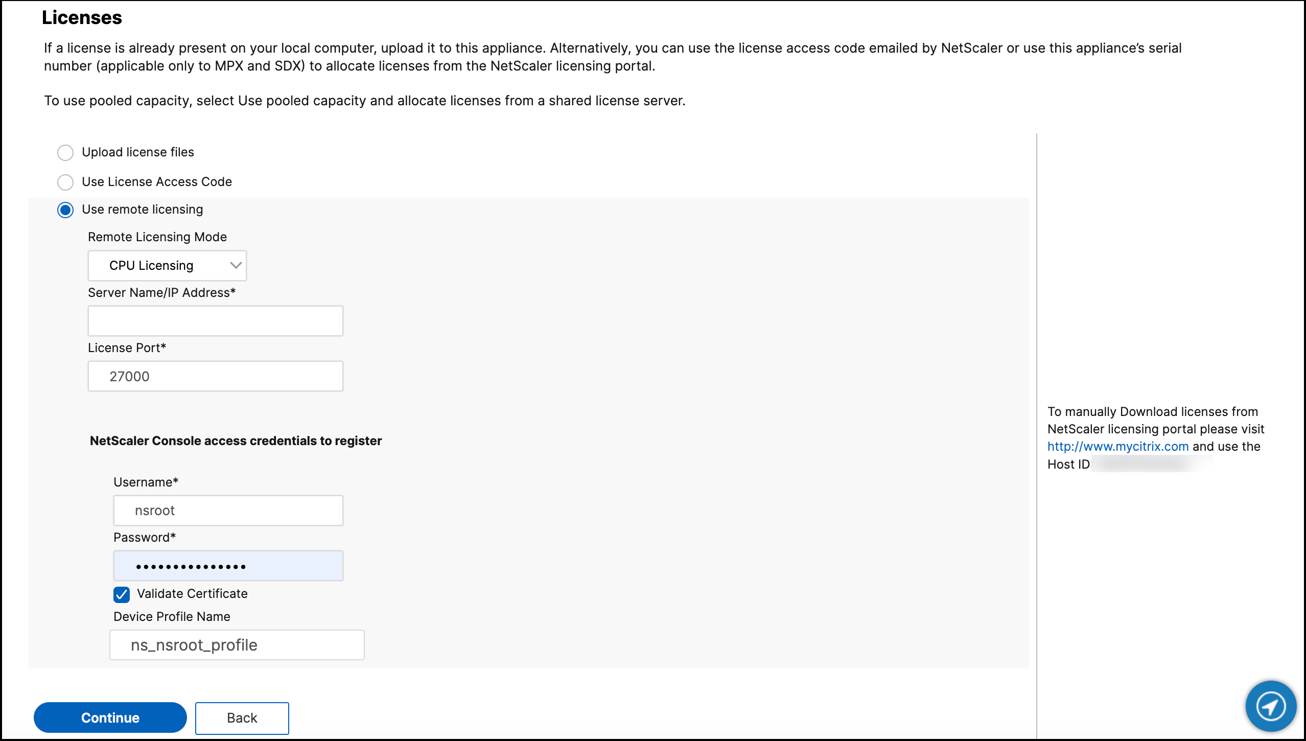 Manage license in ADC