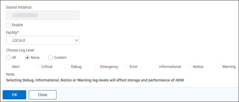 Configure syslog on ADM