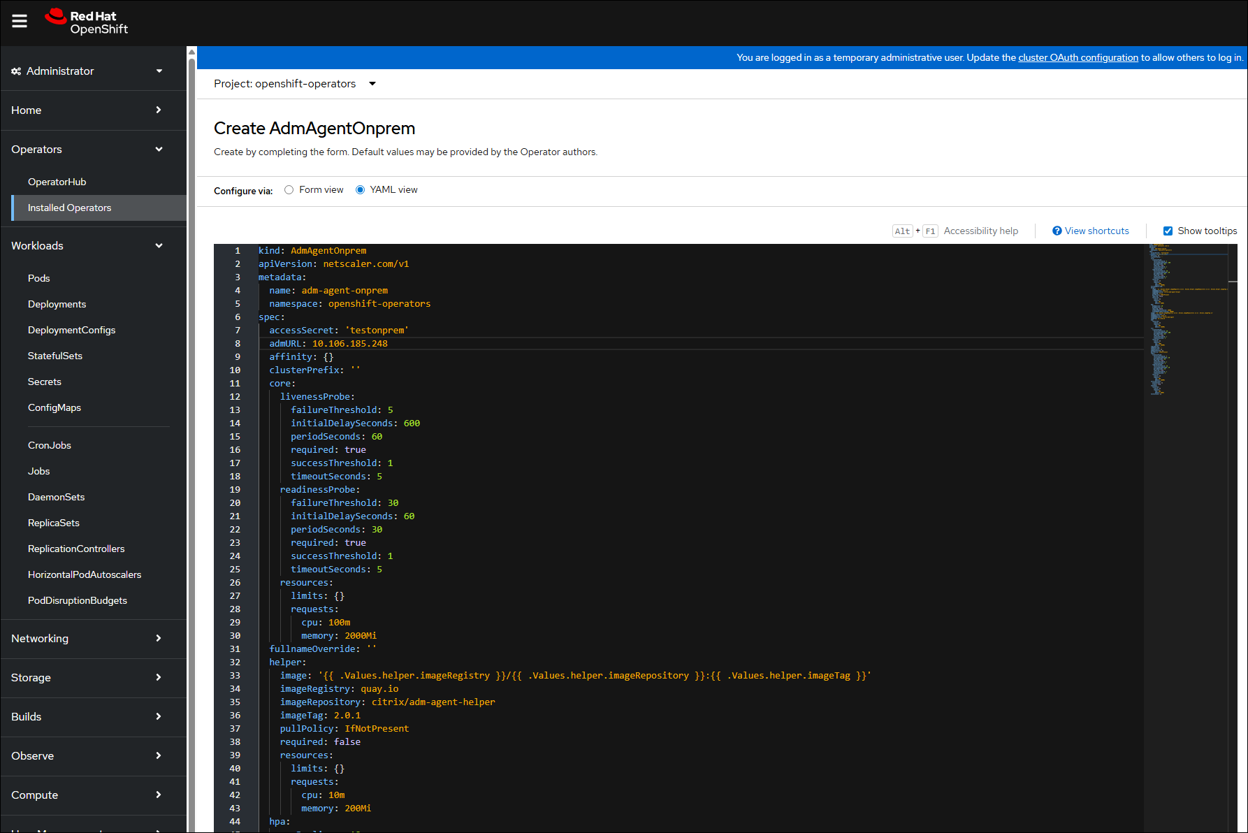NetScaler Operator - Creates ADM agent on-prem