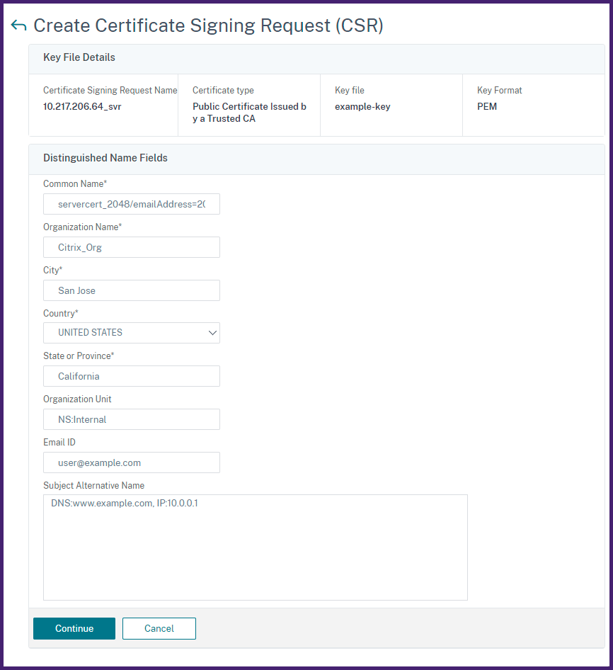 Create Signing Request in ADM