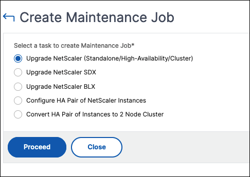 Upgrade-Wartungsjob auswählen