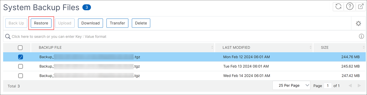 Restore the back-up file