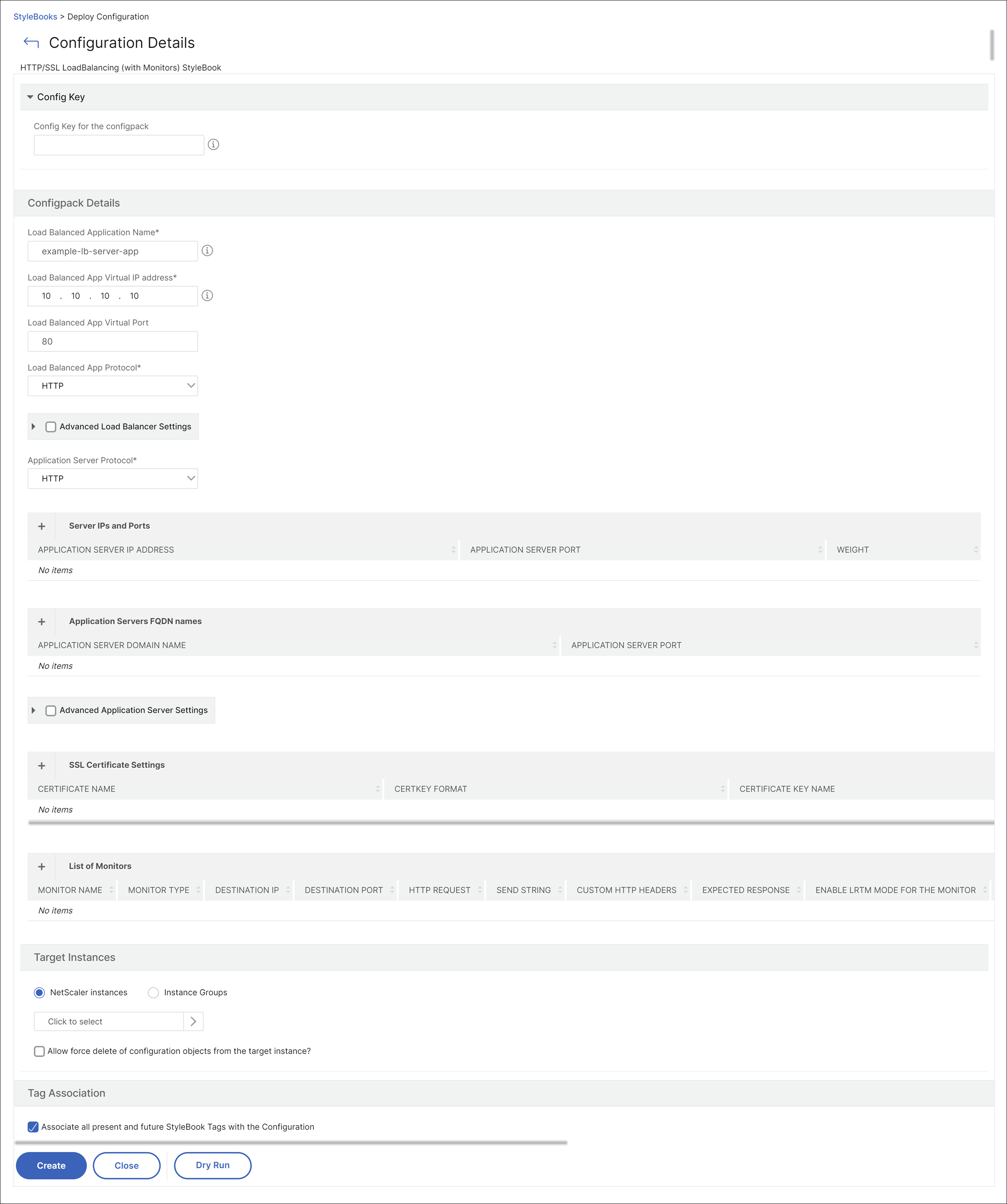 Example load balancing config pack