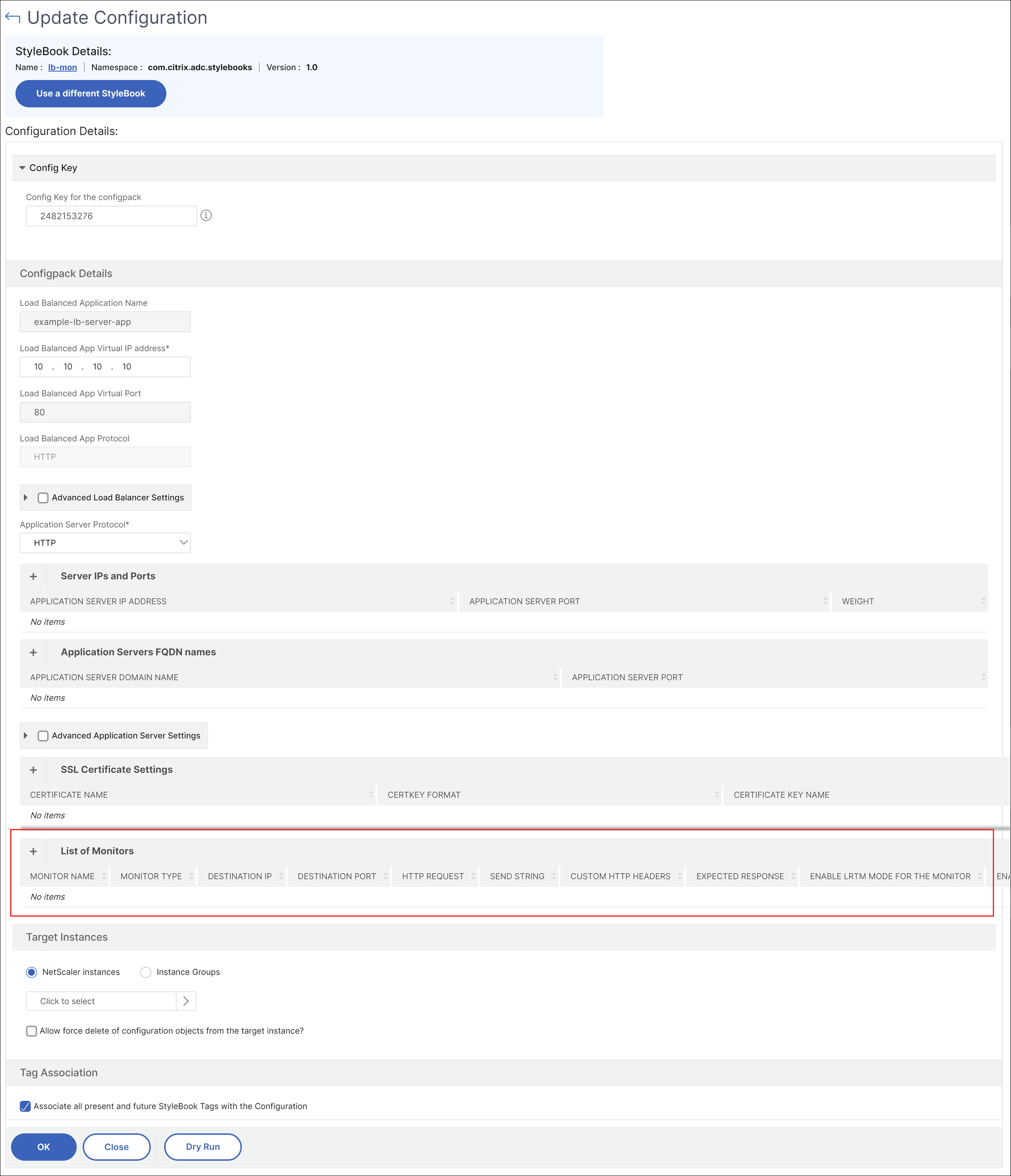Example parameters after config pack migration