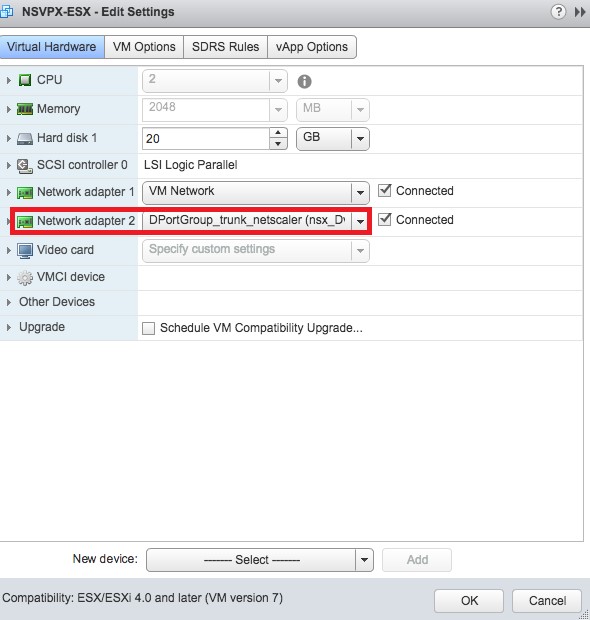 NSVPX-ESX settings