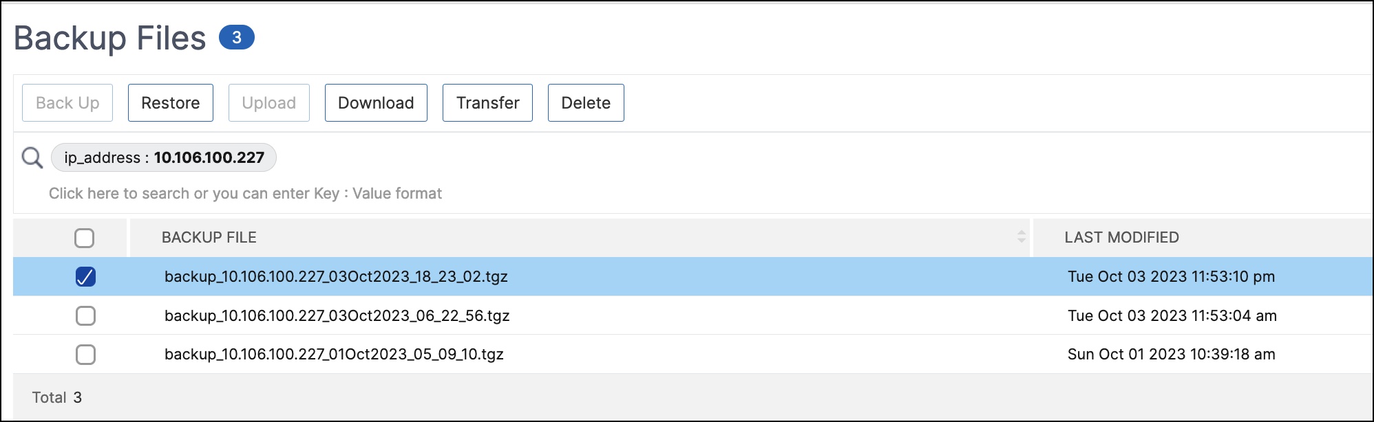 Restore backup files