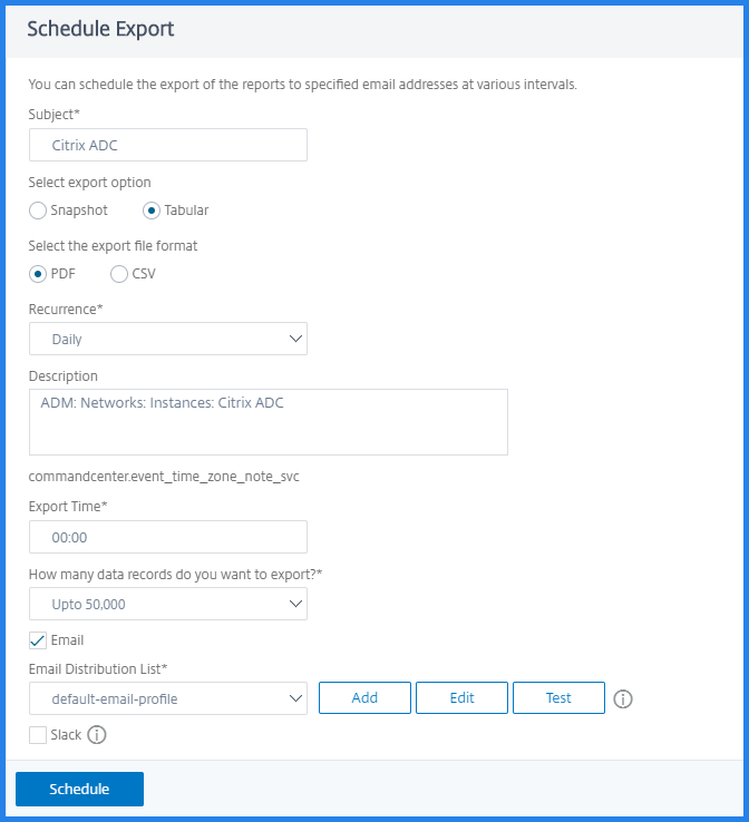 Schedule export ADM reports