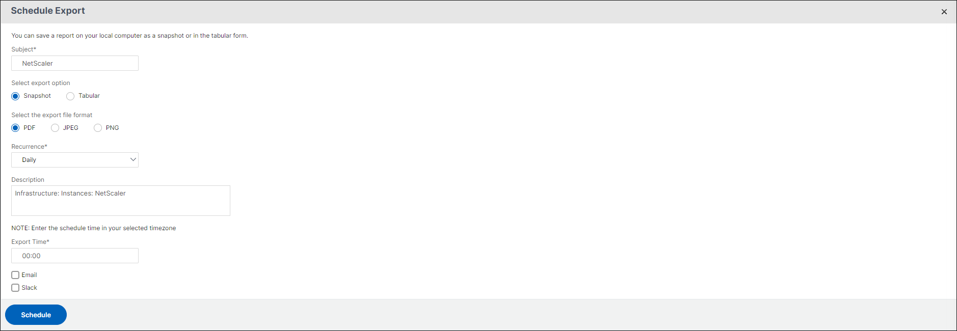 Schedule export NetScaler Console reports