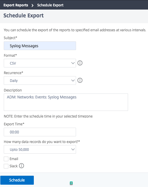 Schedule syslog export