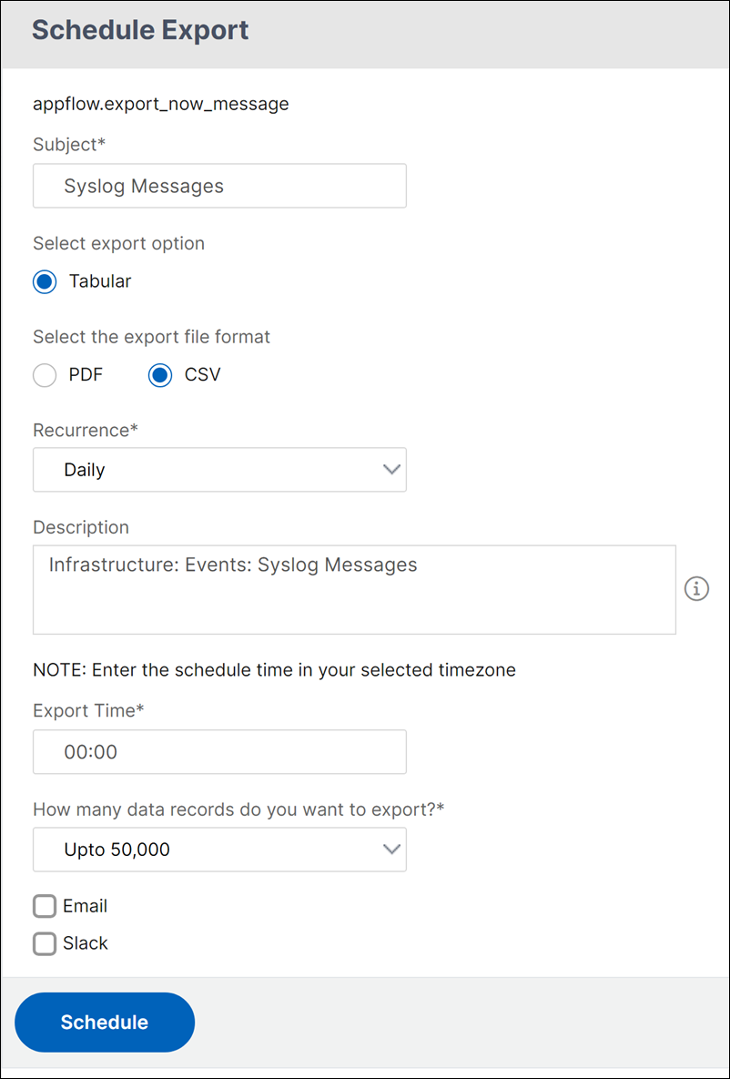 Schedule syslog export