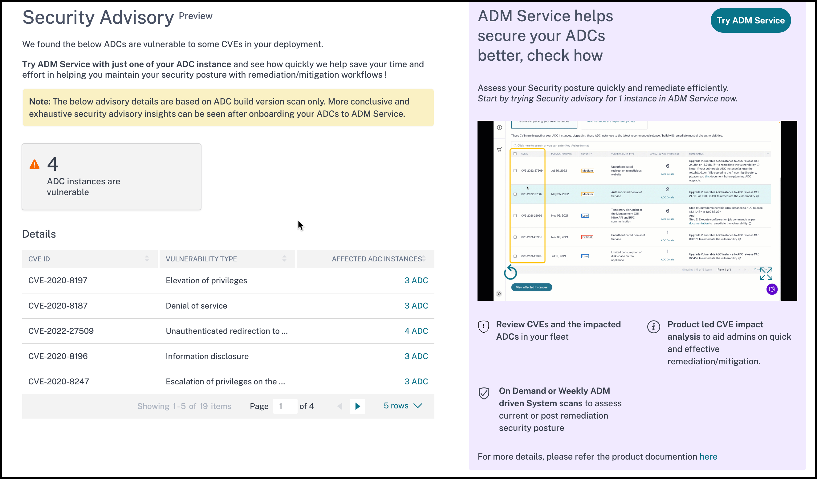 Security Advisory dashboard