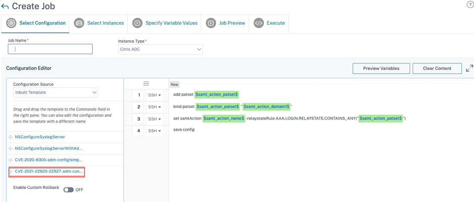 Sélectionner la configuration