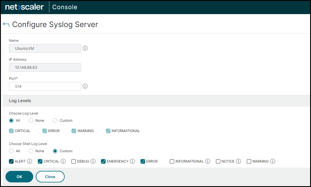 Konfigurieren eines externen Syslog-Servers