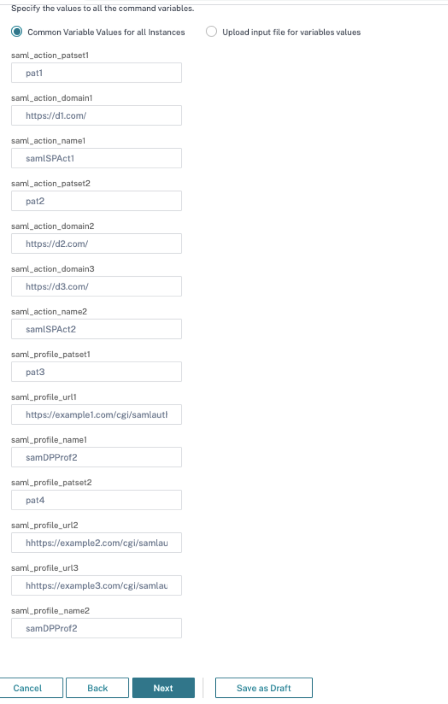 Specify variable scenario