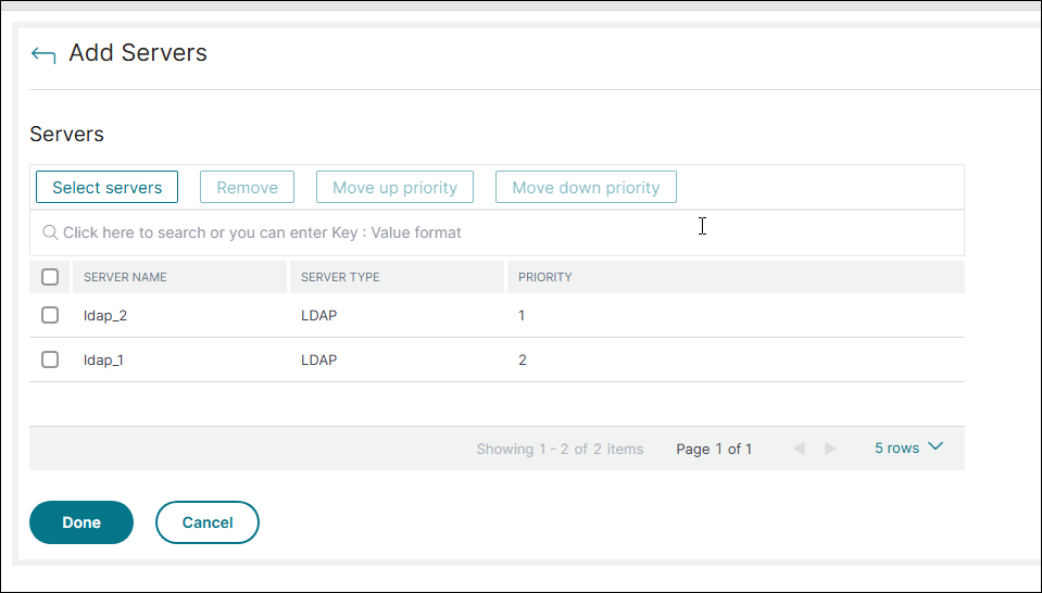 First factor authentication - Add servers
