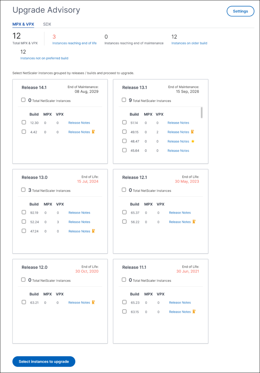 Upgrade Advisory page