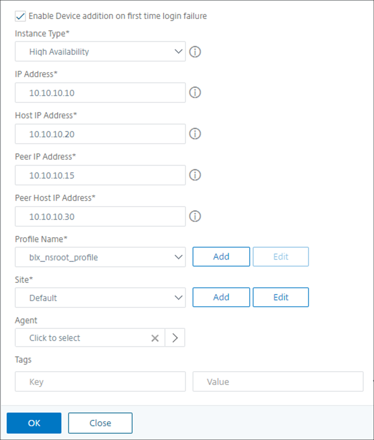 Add NetScaler BLX high-availability instances to NetScaler Console