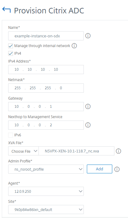 Add a VPX instance
