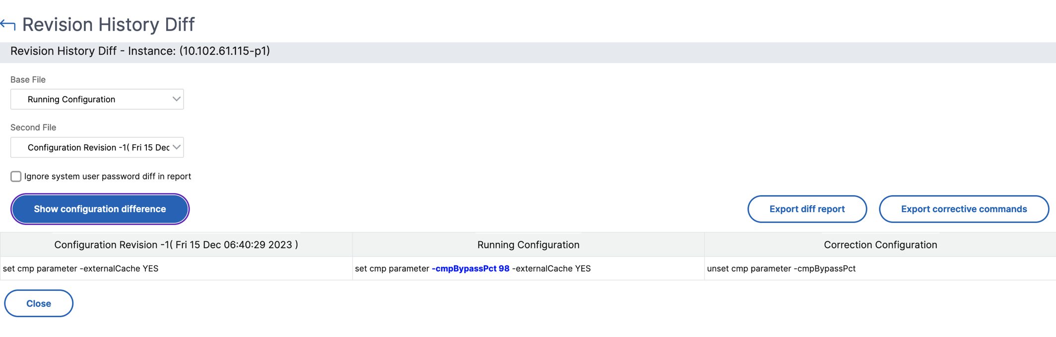 Corrective configuration commands