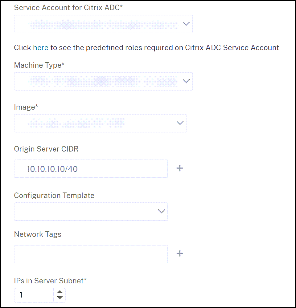 Provision parameters for NetScaler instance