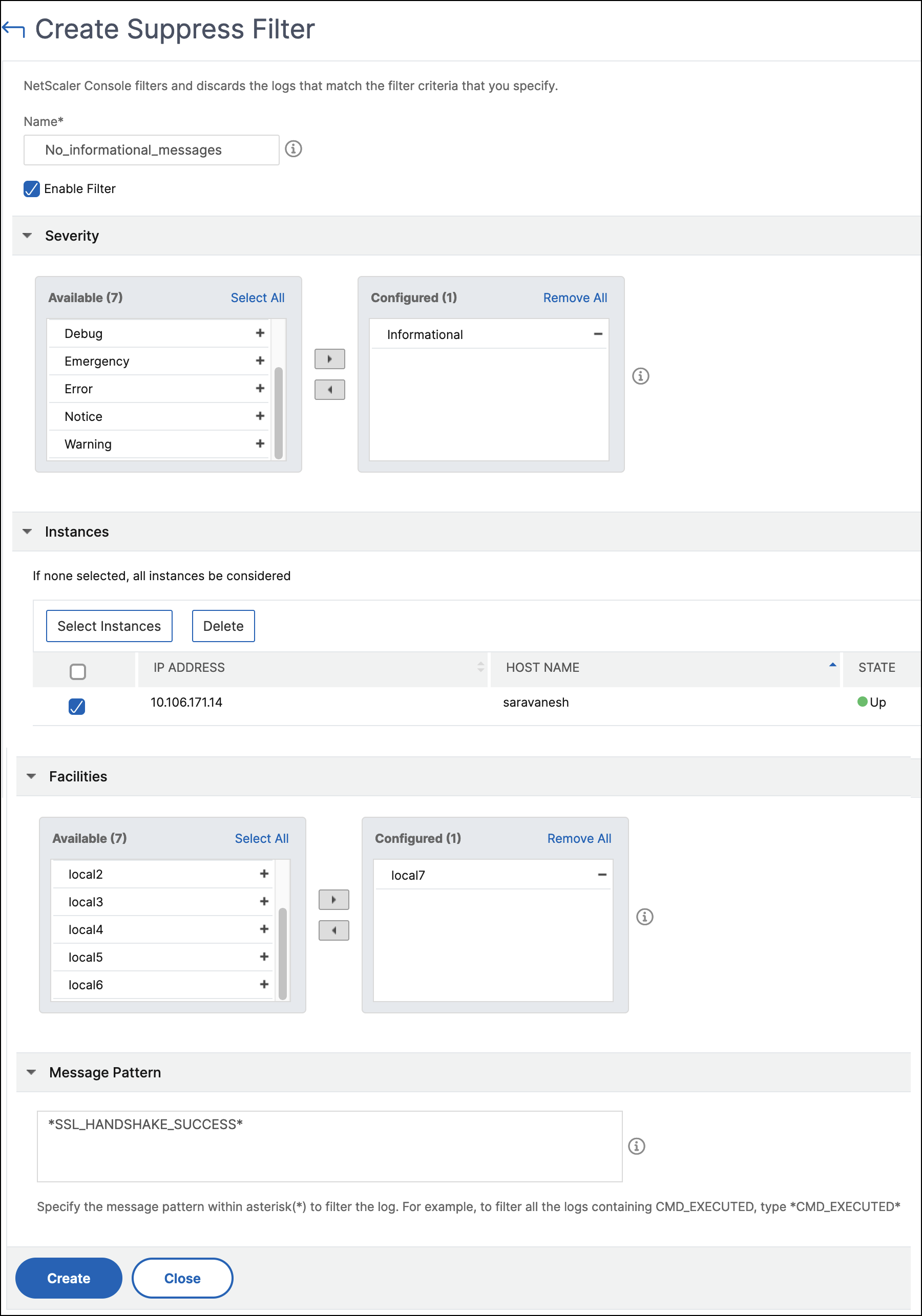 Create suppress filters