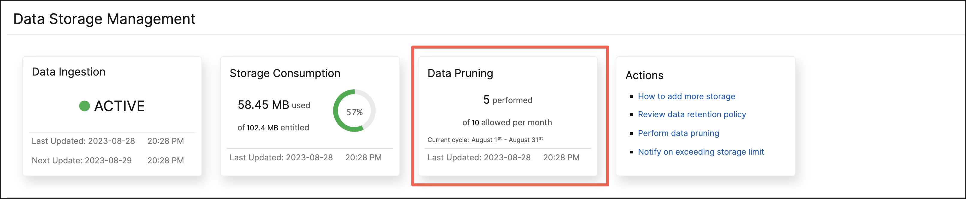 Data storage dashboard