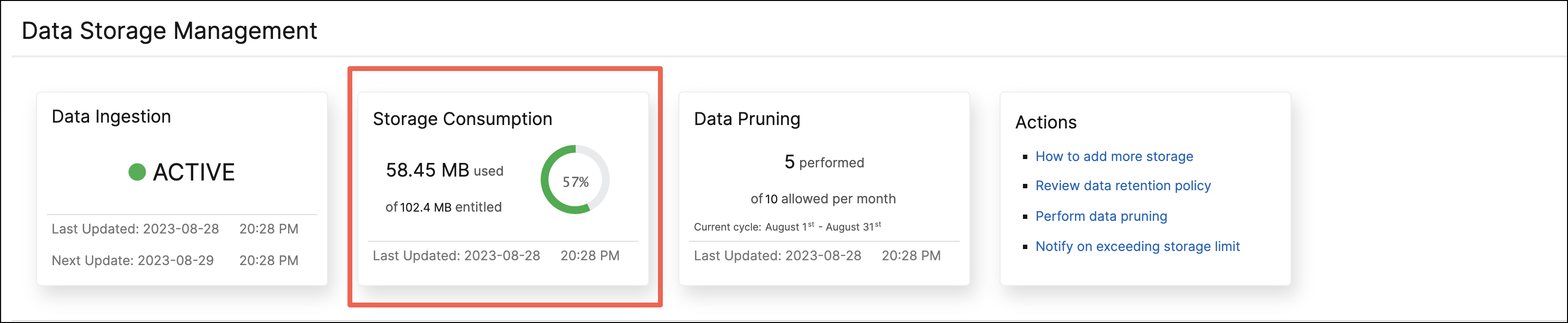 Data storage dashboard