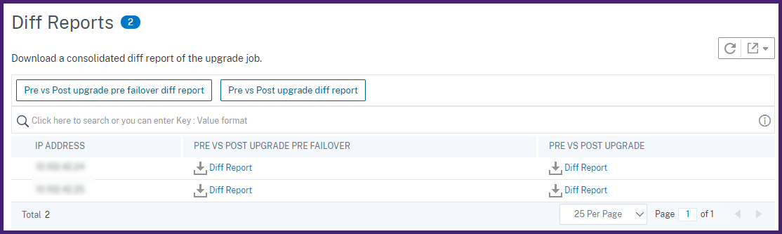 Download a diff report of a NetScaler upgrade job