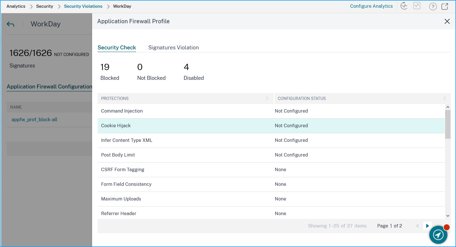 Application firewall configuration