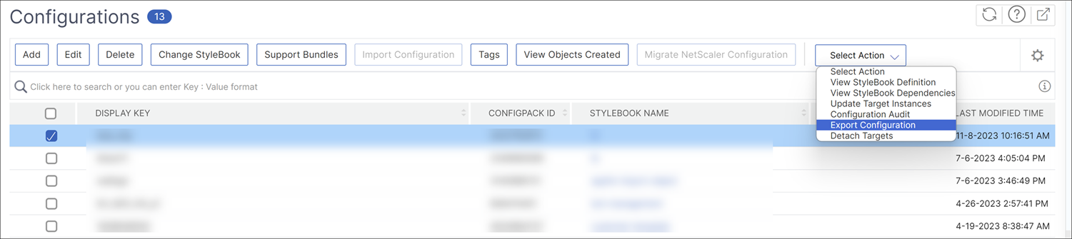 Export configuration option