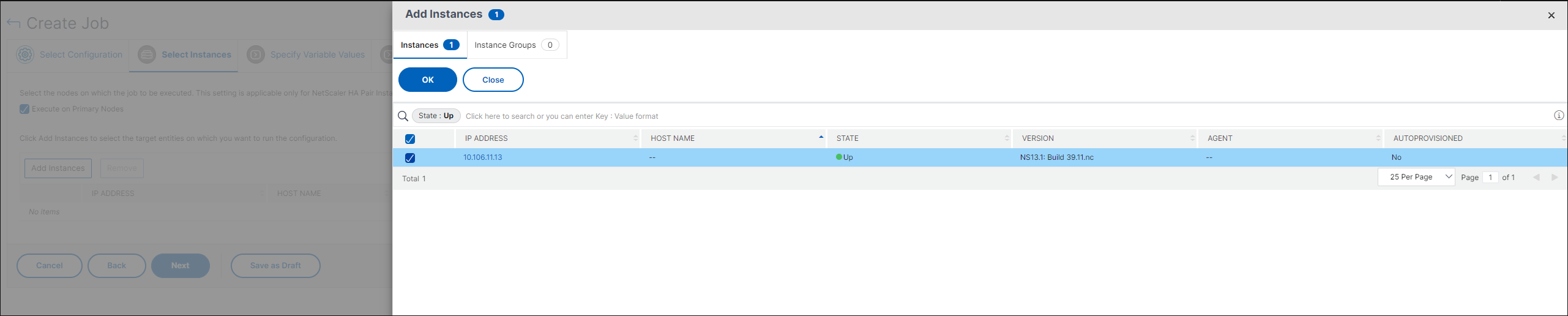 Select instances for job