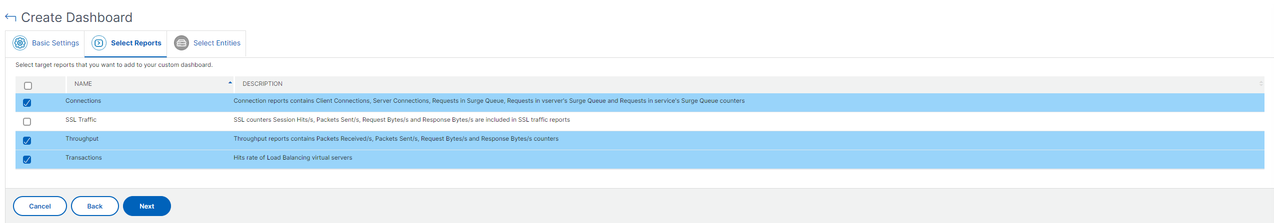 Select reports