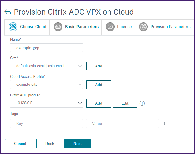 Provisioning NetScaler VPX basic parameters