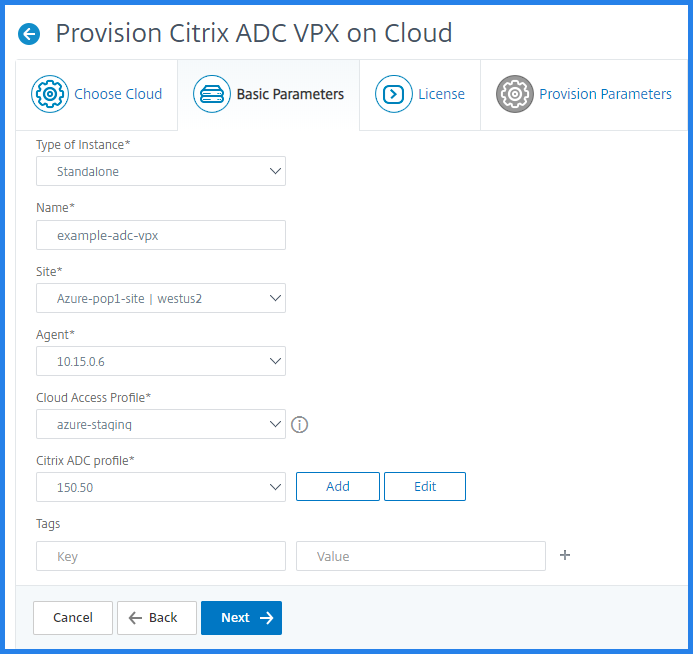 Provisioning NetScaler VPX basic parameters