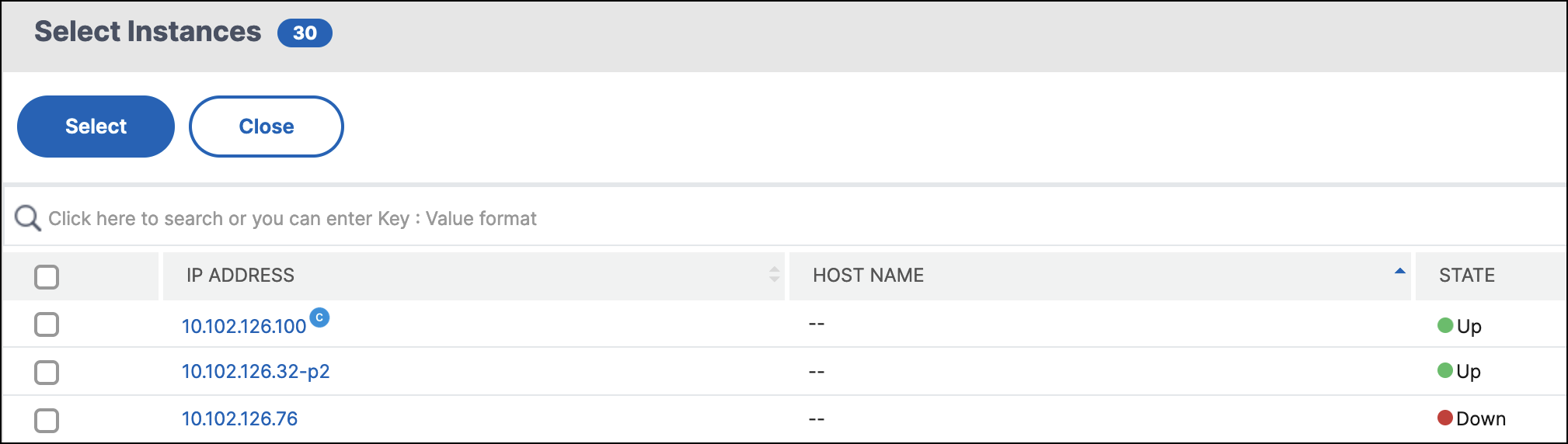 Select instances