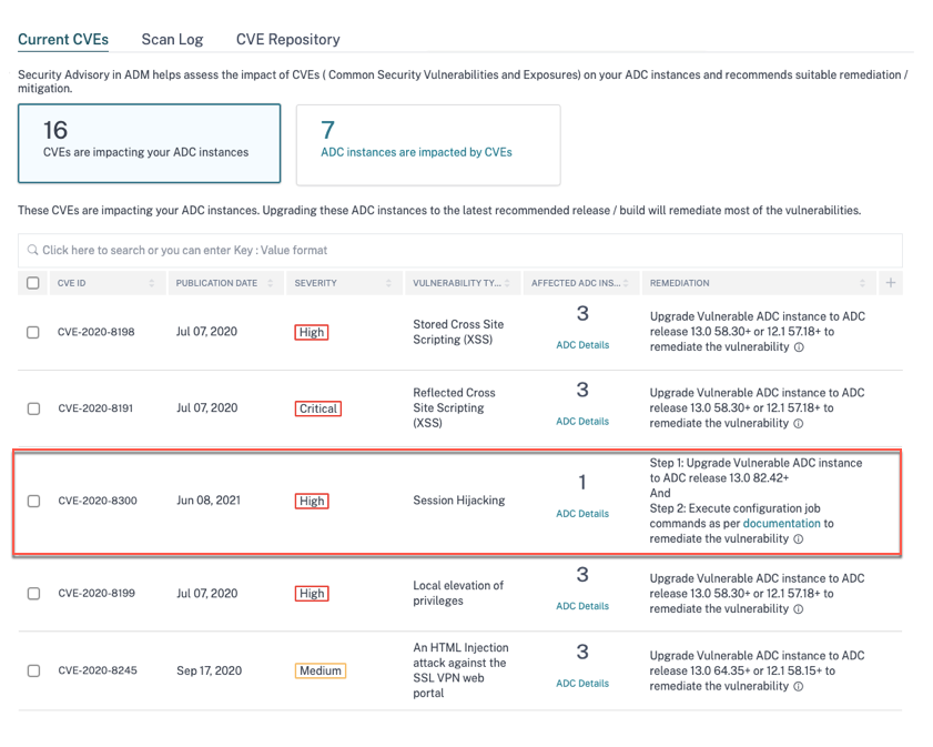 Security advisory dashboard for CVE-2020-8300