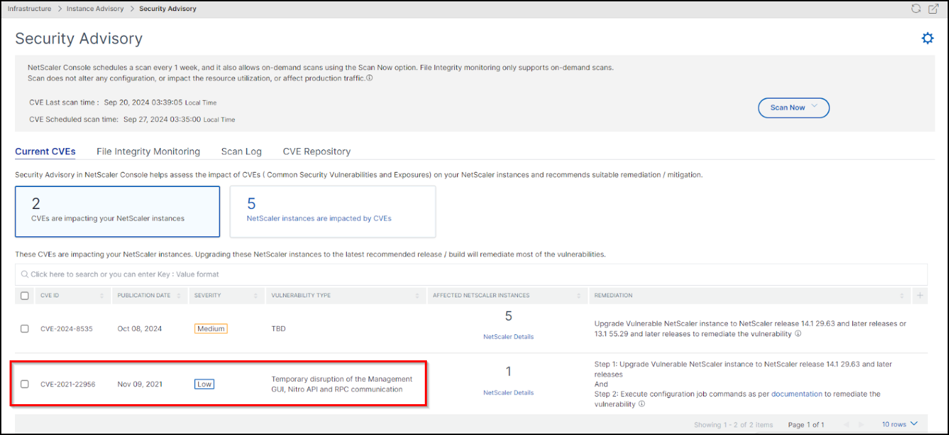 Security advisory dashboard for CVE-2021-22927 and CVE-2021-22920