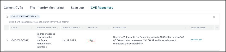 Security advisory dashboard for CVE-2025-5349