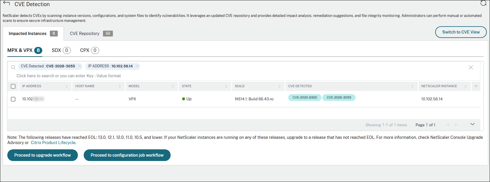 Security advisory dashboard for CVE-2026-3055