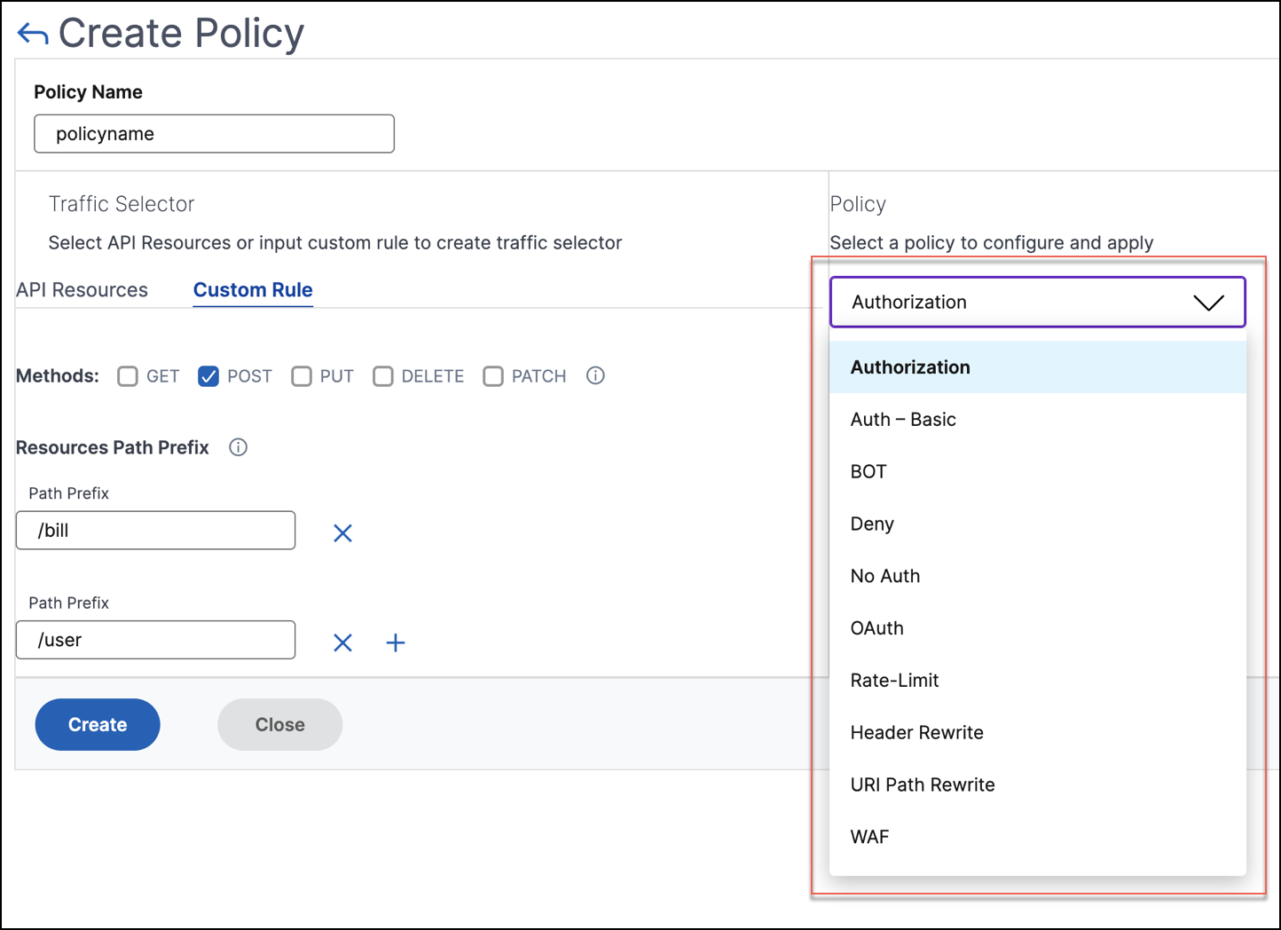 Select policy rule