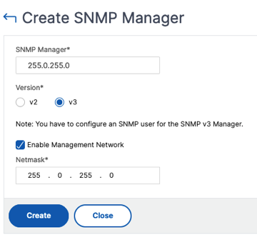 Create SNMP v3 manager