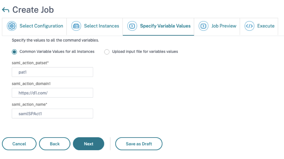 Specify variables