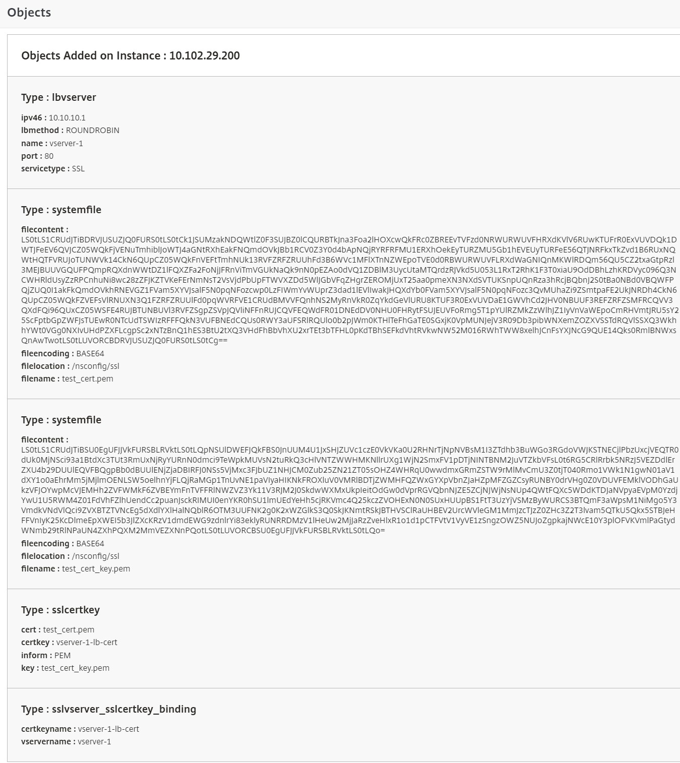 Objects created in an instance after uploading SSL certificates