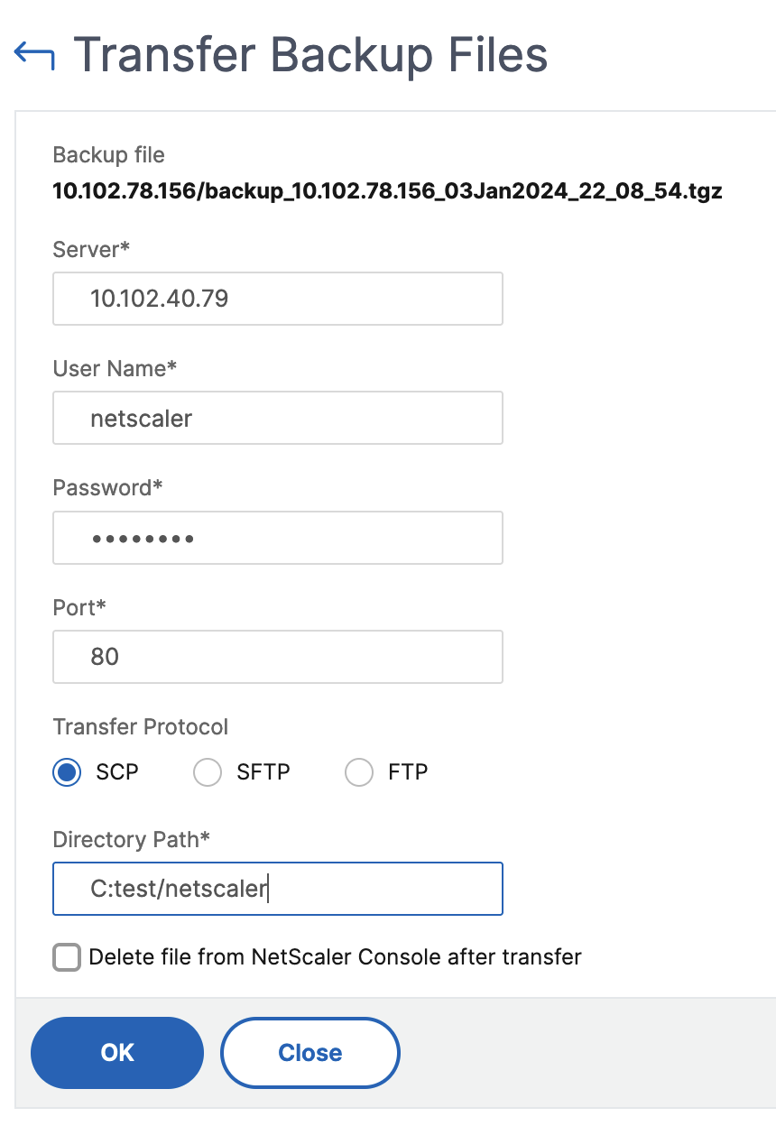 Specify backup details