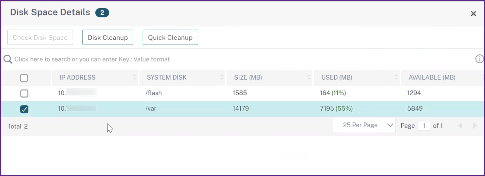 Disk Space Details