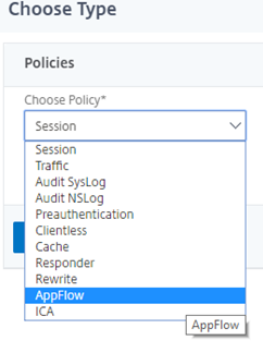 Select the AppFlow policy page